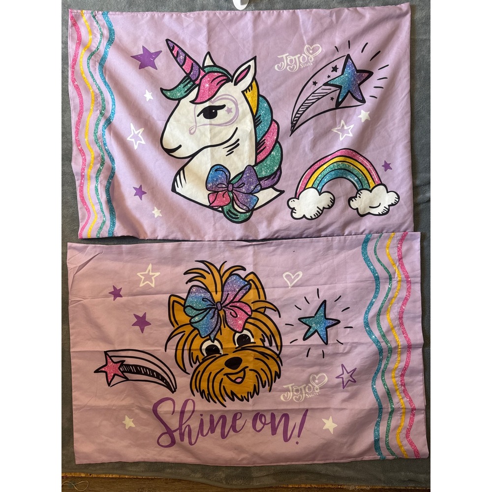 JoJo Siwa Pillowcase Set of 2 Lavender Purple Unicorn BowBow Dog ShineOn Glitter